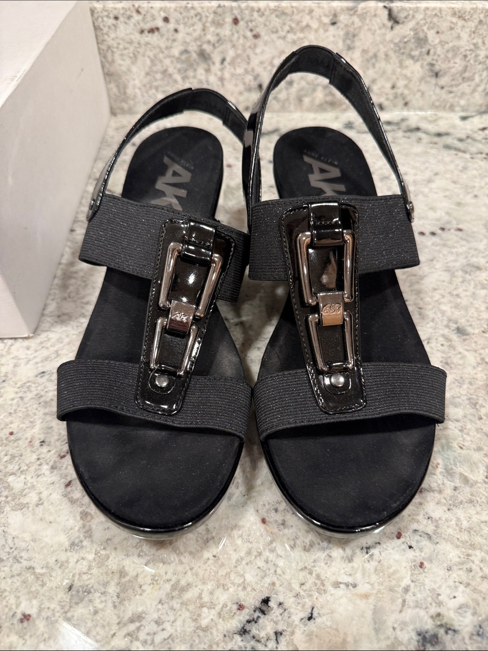 Anne Klein Black Slingback Sandals with Buckle Accent